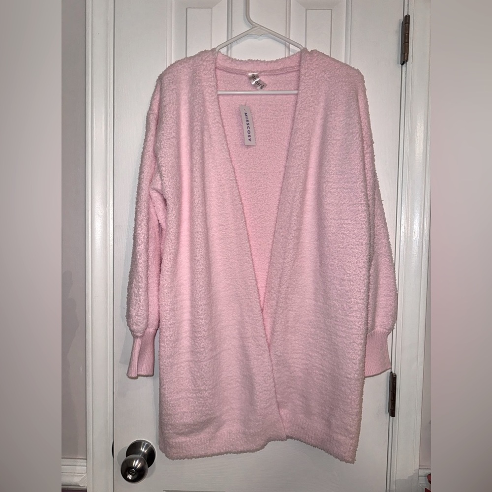 Misscosy Soft fluffy/fuzzy Pink  oversized open cardigan, size 6